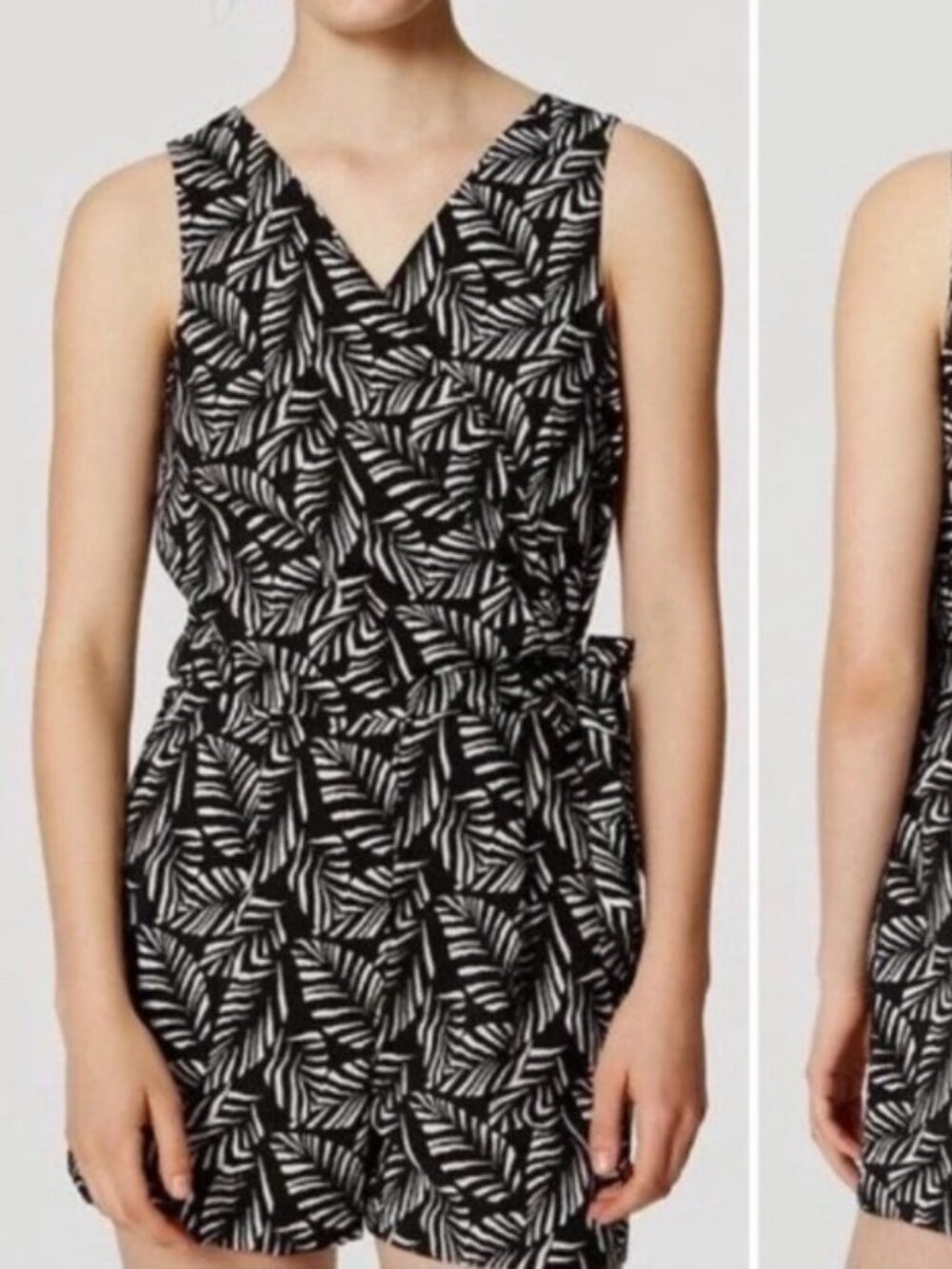 Ann Taylor LOFT Romper Womens Black White Leaf Print Wrap - Size 10S